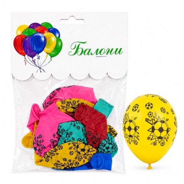 Балони 2.8 г едноцветни 12" ФУТБОЛ МИКС ЦВЕТОВЕ 10 броя в плик/12 плика в стек/